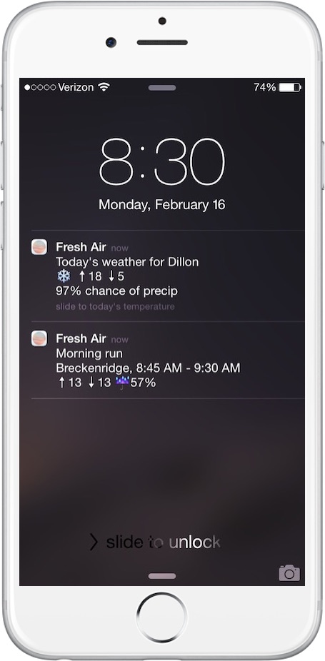 Weather notifications in Fresh Air